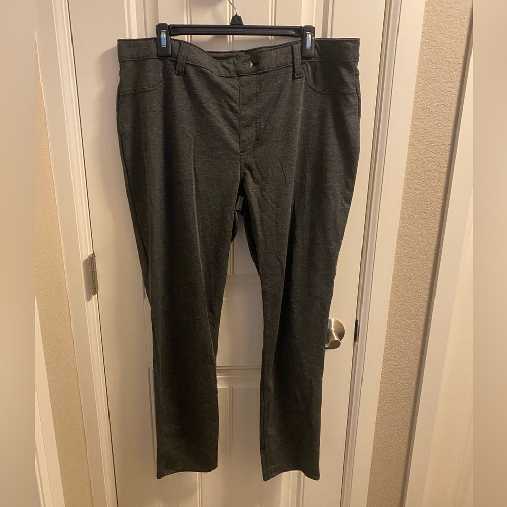 Riders By Lee XL Pants Gray Stretch Slacks Faux Pocket Fly Skinny Ankle
